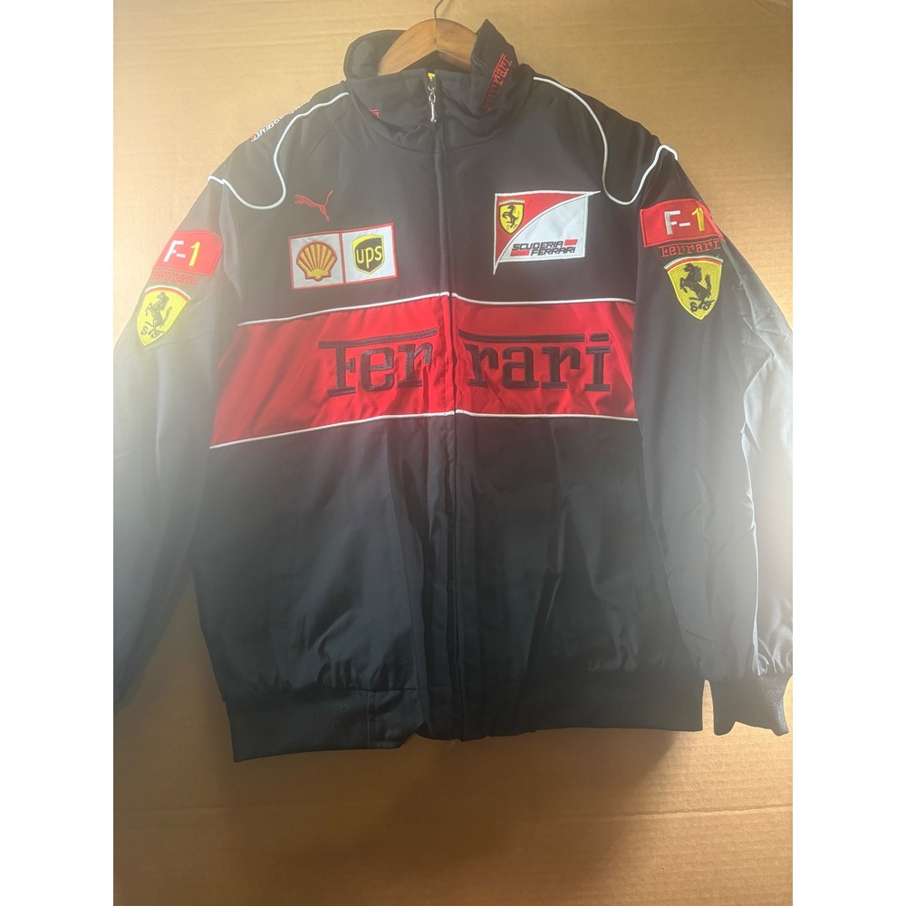 Scuderia Ferrari Racing Style Jacket Mens M Black Red Full Zip Quilted
